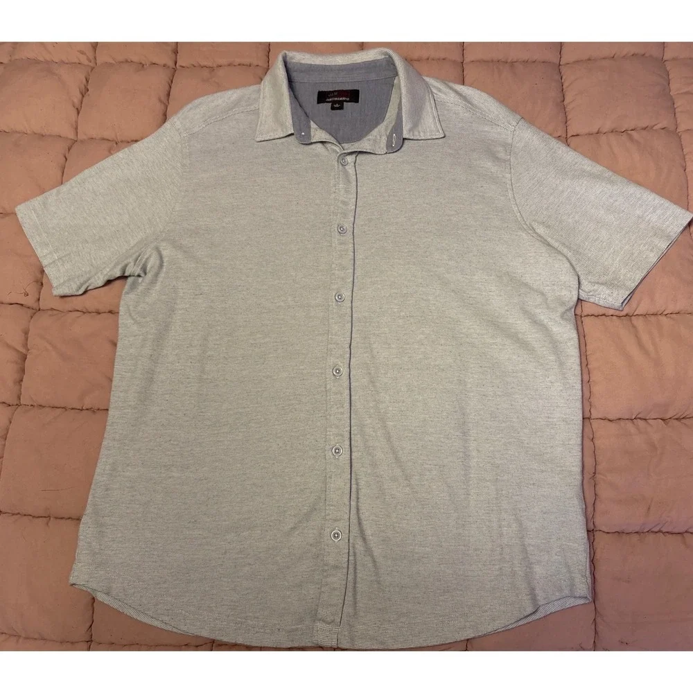 Johnston & Murphy Men Light Blue Short Sleeve Button Down Shirt J&M Flex, Size L